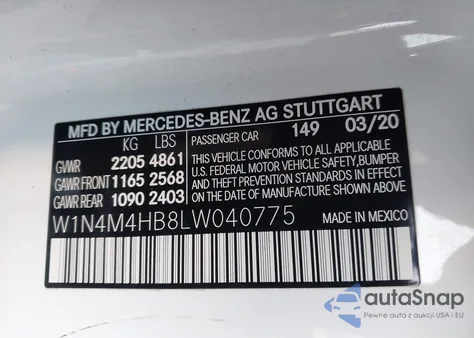 2020 Mercedes-Benz Glb 250 4Matic z USA, uszkodzony, nr VIN W1N4M4HB8LW040775